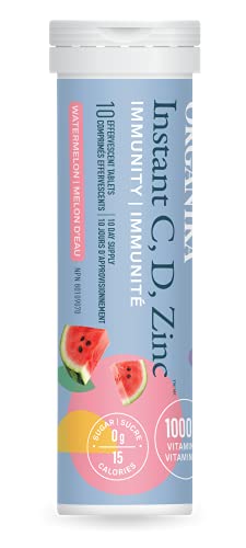 Organika Instant C, D, Zinc Effervescent Tablets – Watermelon Flavour- Immune Support- Single Tube x 10 Tablets