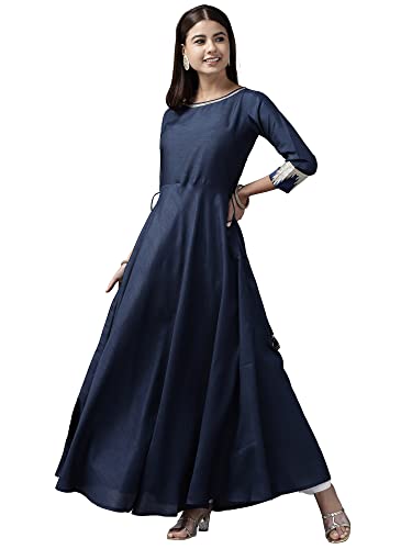 Image of INDO ERA Women's Patchwork Polyester Calf Length A-Line Kurta(RRRRR2023)