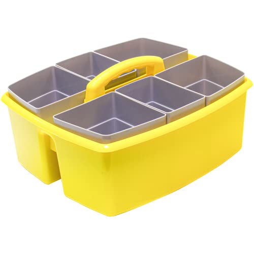 Image of Storex Large Classroom Caddy with Cups, 13 x 11 x 6.575 Inches, Yellow, Case of 2 (00982U02C)