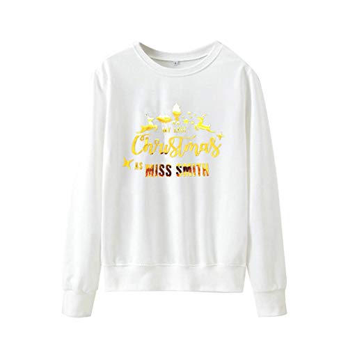Women Ugly Christmas Sweatshirt Casual Solid Letter Print Long Sleeve Knit Sweatshirt Sweater Xmas Pullover Sweatshirt