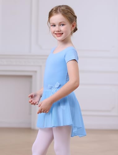 Image of MdnMd Girls Toddler Ballet Leotard with Skirted Short Sleeve Dance Gymnastic Ballerina Ballet Outfit Dress