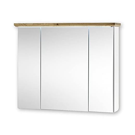 TOSKANA Spegelskåp badrum med LED-belysning i Artisan ek utseende, vit – lantlig stil badrumsspegel skåp med gott om lagringsutrymme – 84 x 70 x 24 cm (B/H/T)