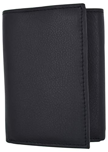 RFID Blocking Trifold Wallets for Men Genuine Leather Extra Capacity Middle Flap ID Tri-fold Men's Wallet (Black)