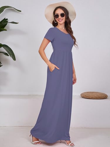 Image of DEARCASE Maxi Dress for Women Short Sleeve Casual Summer Loose Plain Comfy Long Dresses with Pockets