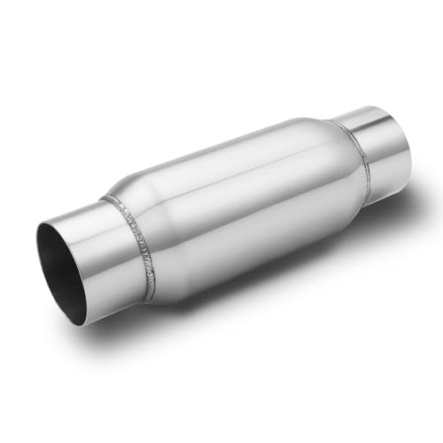 LCGP 3 Inlet Universal Resonator 3in Inlet/Outlet x 12in Length 304 Stainless Steel Performance Muffler Bottle Style Resonator Polished Straight Through Design Deep Tone