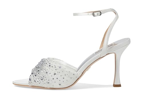 Image of Badgley Mischka Women's Cameryn Satin Peep-toe Stiletto With Crystal-embellished Mesh Overlay