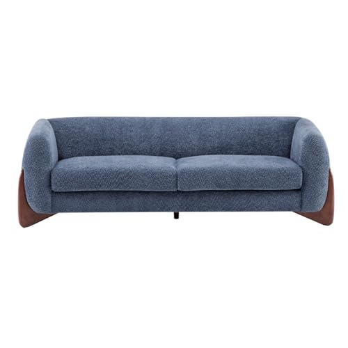 Image of Upholstered 3 Seater Sofa Three Seater Sofa with Wooden Legs for Living Room Hotels & Offices (3 Seater Blue)
