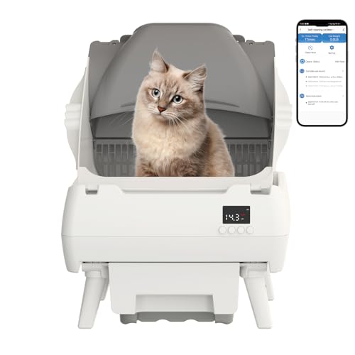 Automatic Cat Litter Box Self Cleaning - App Control, Open-Design, Smart Health Monitor, Suitable for Medium Cats and Kittens, Anti-Pinch Safety, Quiet Operation, A Trusted Companion for Life - White