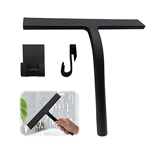 QIMMU duschtorkare silikon utan borrning badrumstorkare, fönsterdragare för badrum spegel fönster med vägghängare (svart)
