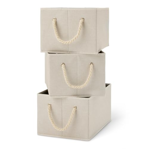 Amazon Basics Foldable Storage Bins with Rope Handles, Linen, Lar...