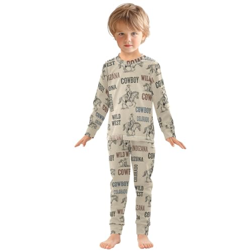 Pajama Sets Long Sleeve Cowboy Wild West Pattern Soft Comfy Sleepwear 2 Piece PJS 3-8T2