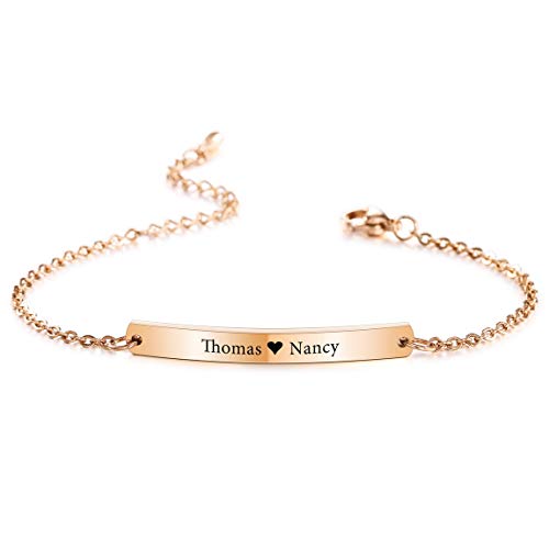 VIBOOS Bracelet Personnalisé Gravure Noms Personnalisés pour Les Femmes Filles en Acier Inoxydable Réglable Cheville Lien Demoiselle d'honneur Cadeaux Meilleurs Amis Bracelets (Or-Rose Couleur) Cover