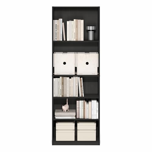 Image of Furinno Jaya Book Shelf, 5-Tier Tall Book Shelf, Bookcase with Open Shelving, Standing Bookshelf, 9.5 x 24.6 x 71.1, for Organization and Storage, for Home Office, Living Room, Espresso