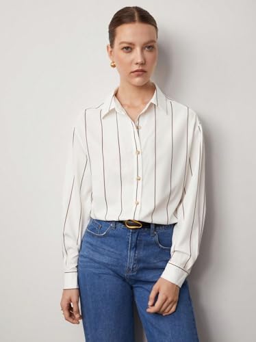 Image of Aahwan Orange Solid Button Up Drop Shoulder Striped Print Casual Formal Long Sleeve Shirt for Women's & Girl's