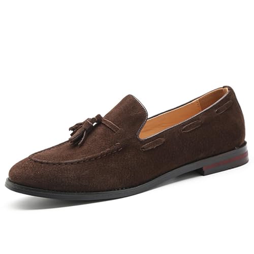 Men's Suede Tassel Low Heel Loafers Fashion Handmade Lightweight Round Toe Slip On Business Dress Oxford Shoes Leisure Driving Office Penny Loafer