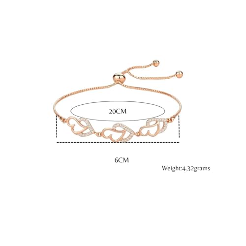 Image of Nilu's Collection Silver & Rose Gold With American Diamond Heart Link Adjustable Bracelet For Women