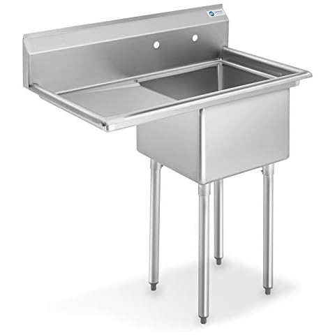 GRIDMANN Stainless Steel 1 Compartment Utility Sink with Left Drainboard, NSF Certified Commercial Kitchen Sink, 18" x 18" x 12" Bowl Cover