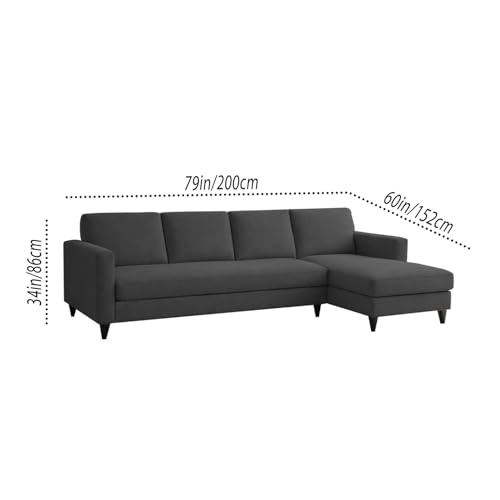 Image of Carlos RHS 4 Seater L Shape Sofa Set for Living Room & Home Office Furniture, Modern Durable Sectional Corner Sofa Couch, Premium Fabric Comfortable Seating with Strong Frame (Black)