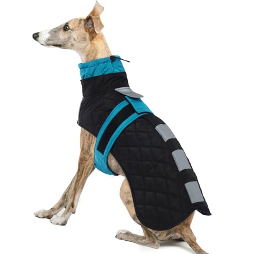 IECOii Greyhound Coat,Whippets Dog Jacket with Warm Fleece Lining,Turtleneck Greyhound Vest with Adjustable Bands,Waterproof Dog Winter Coat for Italian Greyhounds, Lurchers and Whippets,Blue-M