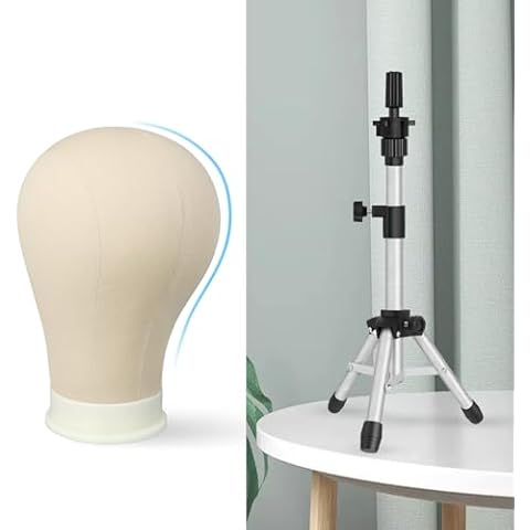 ZQIAN BEAUTY MINI Wig Stand Tripod, 25 Inch Adjustable Mannequin Head Stand, 22 Inch Wig Head for Wig, Canvas Mannequin Head with Mount Hole, Manikin Head for Wig Making Cover