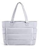 BAGSMART Tote Bag for Women, Lightweight Puffy Tote Bag with Compartments Shoulder Bag Handbag Quilted Shoulder Bag Handbag for Travel, Work, Beach, Gym, Shop(Gray)