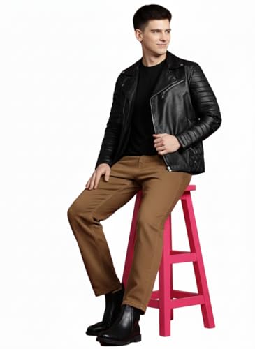 Image of Mens biker Leather Jacket Black