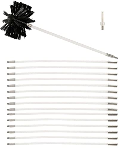 Chimney Cleaning Brush Kit, Chimney Sweep Kit, Duct Vent Cleaning Tool With 12 Flexible Rods, 1 Brush Heads, 1 Drill Connector, Cleaning Brush For Chimneys, Dryer Vents Chimney Cleaning Kit(15 Rods,61