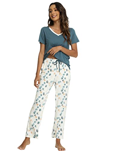 GYS Womens Bamboo Viscose Pajamas Set Super Soft Short Sleeve Top and Pants Pj Sleepwear Sets4
