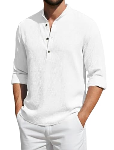 Image of Men's Cotton Blend Short Kurta with Collared Neck Full Sleeves Solid Pattern Western Style Regular Fit and Standard Length