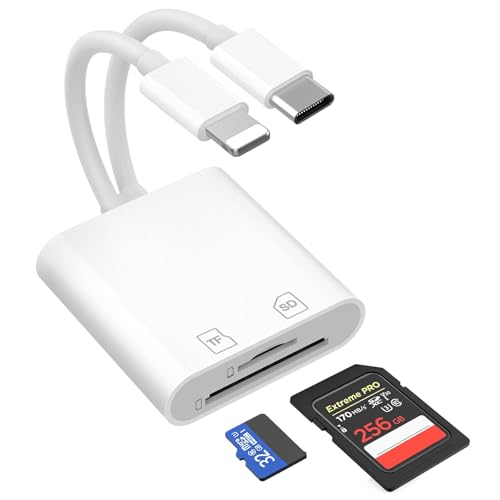 SD Card Reader, Dual Slot Memory Card Reader with Type C and USB Ports, High-Speed Data Transfer for iPhone, iPad, Laptop, Camera, Photographers, Professionals, Students, Travelers