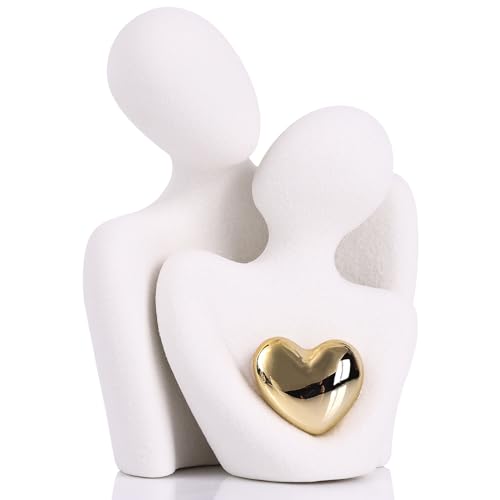 oliruim Mini figuras de cerámica escultura, sala de estar, modernas, románticas, parejas para decoración, dormitorio, salón, boda, estantería, estantería, regalos para parejas (8 cm blanco)