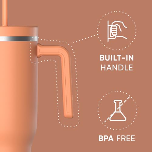 Image of Hydrapeak Voyager 40 Oz Stainless Steel Tumbler with Handle, Insulated Water Bottle With Straw & Lid, Cupholder Friendly Reusable Travel Mug (Apricot Crush)