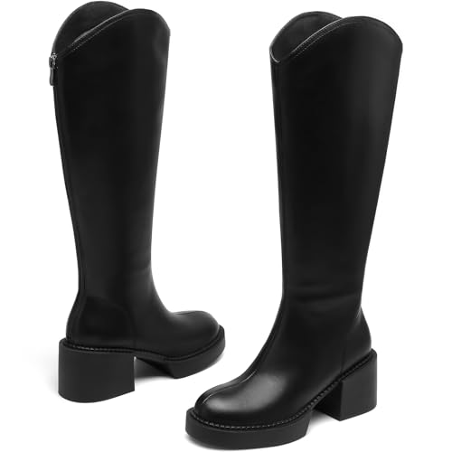 Knee High Boots for Women | Comfort Platform | Chunky Block Heeled | Riding | Tall | Long | Side Zipper | Round Toe3