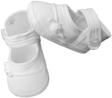 Little Things Mean A Lot Girls Cotton Batiste Shoe Embroidered with Tiny Braid and Rosebud - Size 2 | Image 1