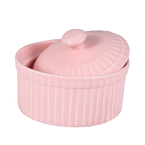 TOPBATHY Ciotola Da Forno in Porcellana Ciotola Per Budino Resistente Al Calore Con Coperchio Per Cucina Rosa