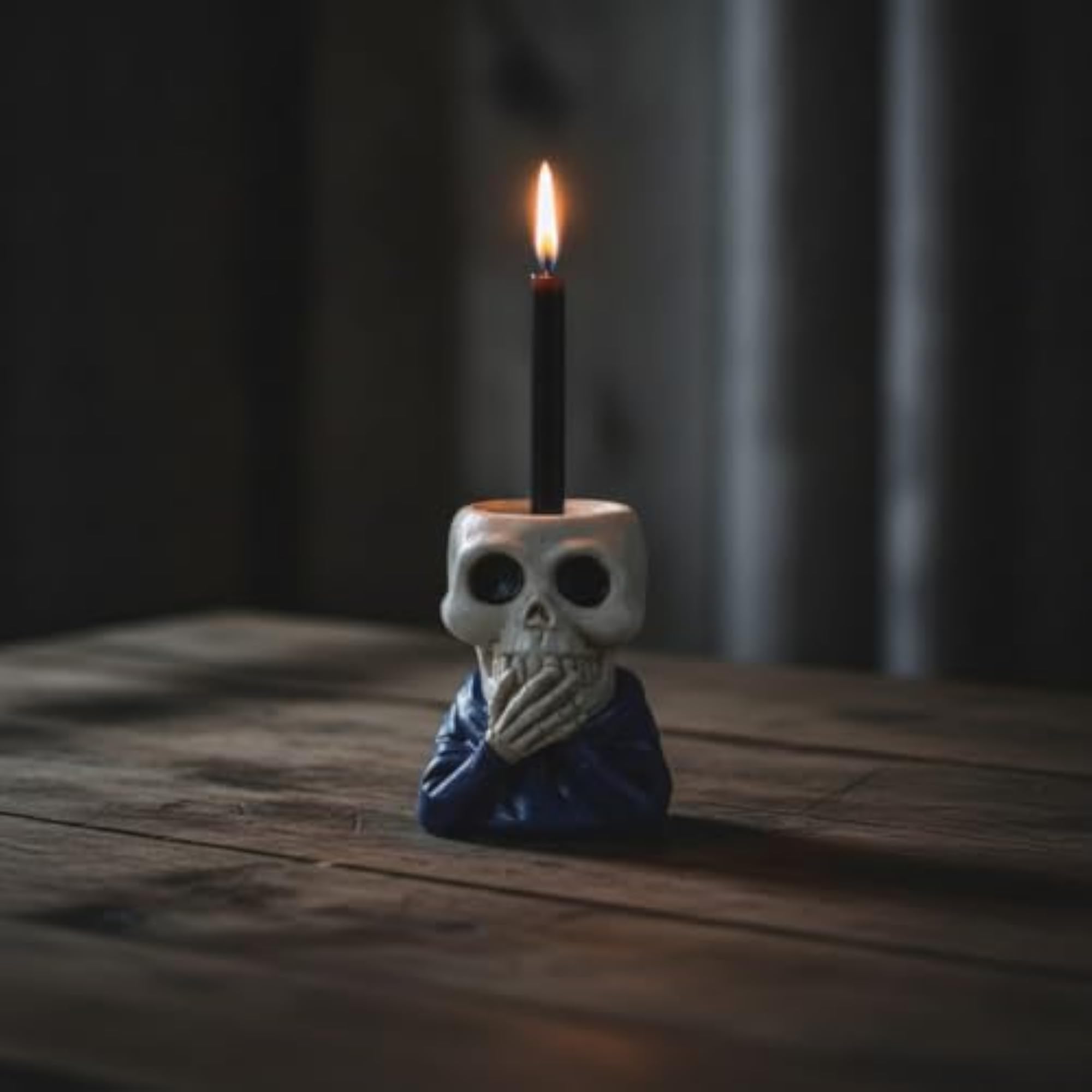 Festive Skull Candle Holder, Gothic Resin Figurine
