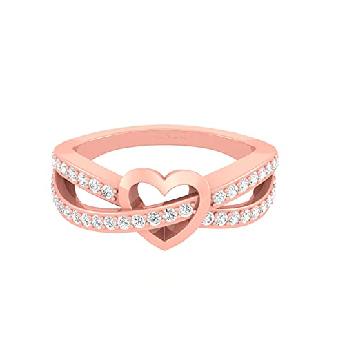 Bague de fiançailles cœur en argent plaqué or rose et diamant 0,44 tc
