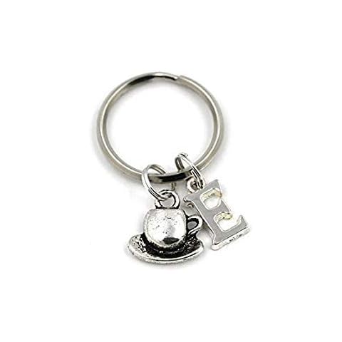 SILVER KNIGHT Tea Cup Key Ring, Personalized Tea Keyring, Initial Keychain, Gift Bag Cover