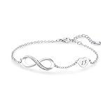 MiniJewelry Pulsera de plata con dije de corazón infinito, regalo para hija, mujer, madre, hermana, nieta, abuela, mejor amiga, cadena ajustable con número de la suerte, talla única, Acero inoxidable