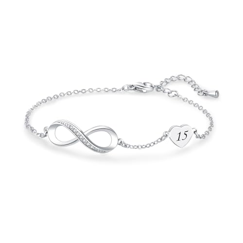 NARTGO Infinity Heart Engraved 13 15 16 18 21 30 40 50 60 65 70 Birthday Bacelets for Women Happy Birthday Jewelry Gift