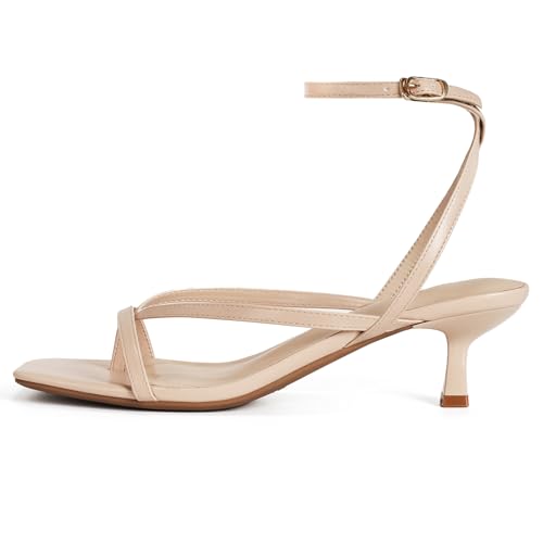 SKETOE Women's Strappy Kitten Heels Square Open Toe Flip Flop Heels Ankle Strap