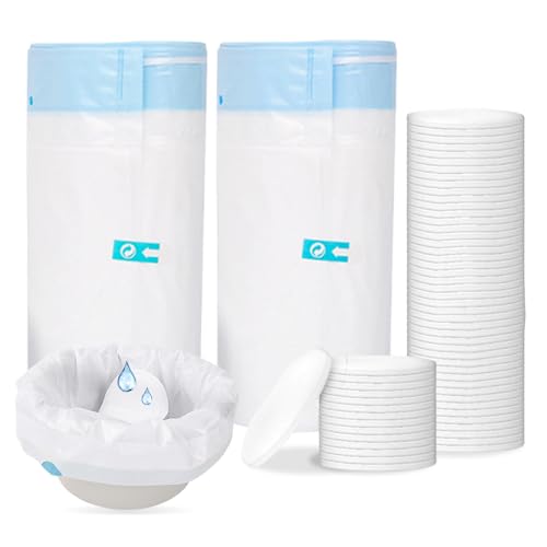 Sacchetti per WC con cuscinetti assorbenti, 40 sacchetti per WC e inserti assorbenti, portatili, a prova di perdite e odori, ideali per padella