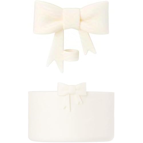 7.5cm Silicone Bottle Cover &10mm Bow Shape Straw Topper for Stanley Cup 12-40oz (Cream White)