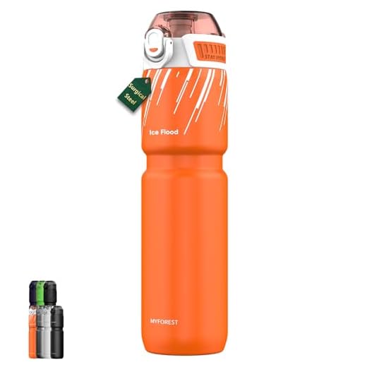 MYFOREST 700 ml Botella térmica para bicicleta, Acero quirúrgico: Sin sabor a plástico, Agarre más firme para MTB y Grava, Pico 2 en 1, Cubierta de suciedad, Antiarañazos (Naranja energético)