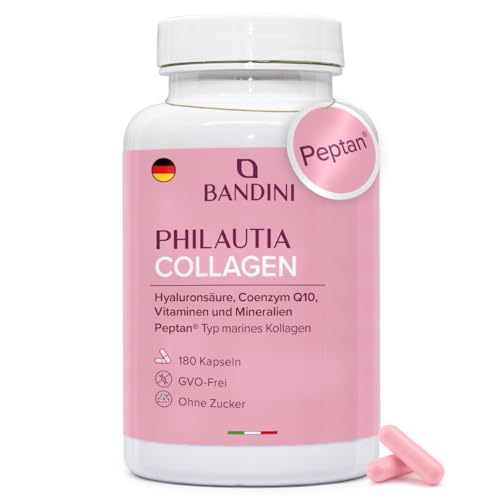 Bandini® Kollagen Typ I Peptan® Hyaluronsäure Komplex 180 Kapseln (60 Tage), Hochdosiertes Meereskollagen Hydrolysat, mit Coenzym Q10, Biotin, Selen, Zink, Vitamin C, D, E, A, B12, Kupfer, Magnesium