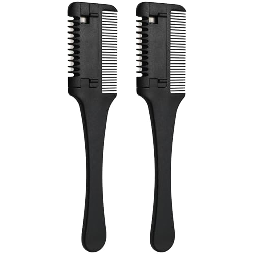 Ipetboom Razor Combs for Hair Cutting Women Men 2pcs, Double Hair Razor Trimmer Blades Thinning Comb for DIY Styling, Black