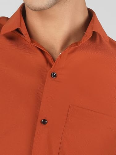 Image of Mens Cotton Lycra Full Sleeve Slim Fit Semi-Formal Shirt | Textured Pattern | Curved Hem