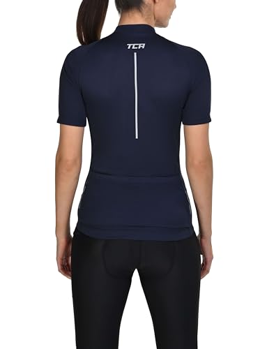 TCA Maillot Ciclismo Mujer - Manga Corta Ligera - Ajuste Deportivo con 3 Bolsillos Traseros - Ropa Ciclismo Mujer - Ultraligero y Transpirable - Azul Oscuro, M - imagen 2