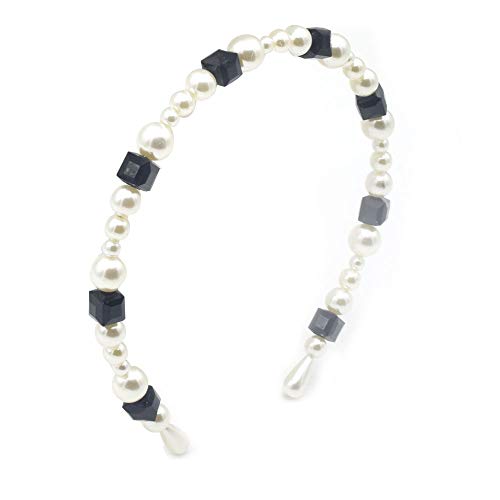 MHDGG Pearl Headbands for Women,1 Pieces Elegant Bling White Faux Pearl Rhinestones Hairbands Bridal Hair Hoop Wedding Hair Accessories for Women for Birthday Valentines Day Gifts,Black