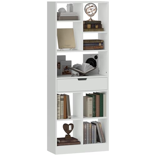 HOMCOM Bücherregal Standregal mit 9 Fach Aufbewahrungsregal mit Schublade...